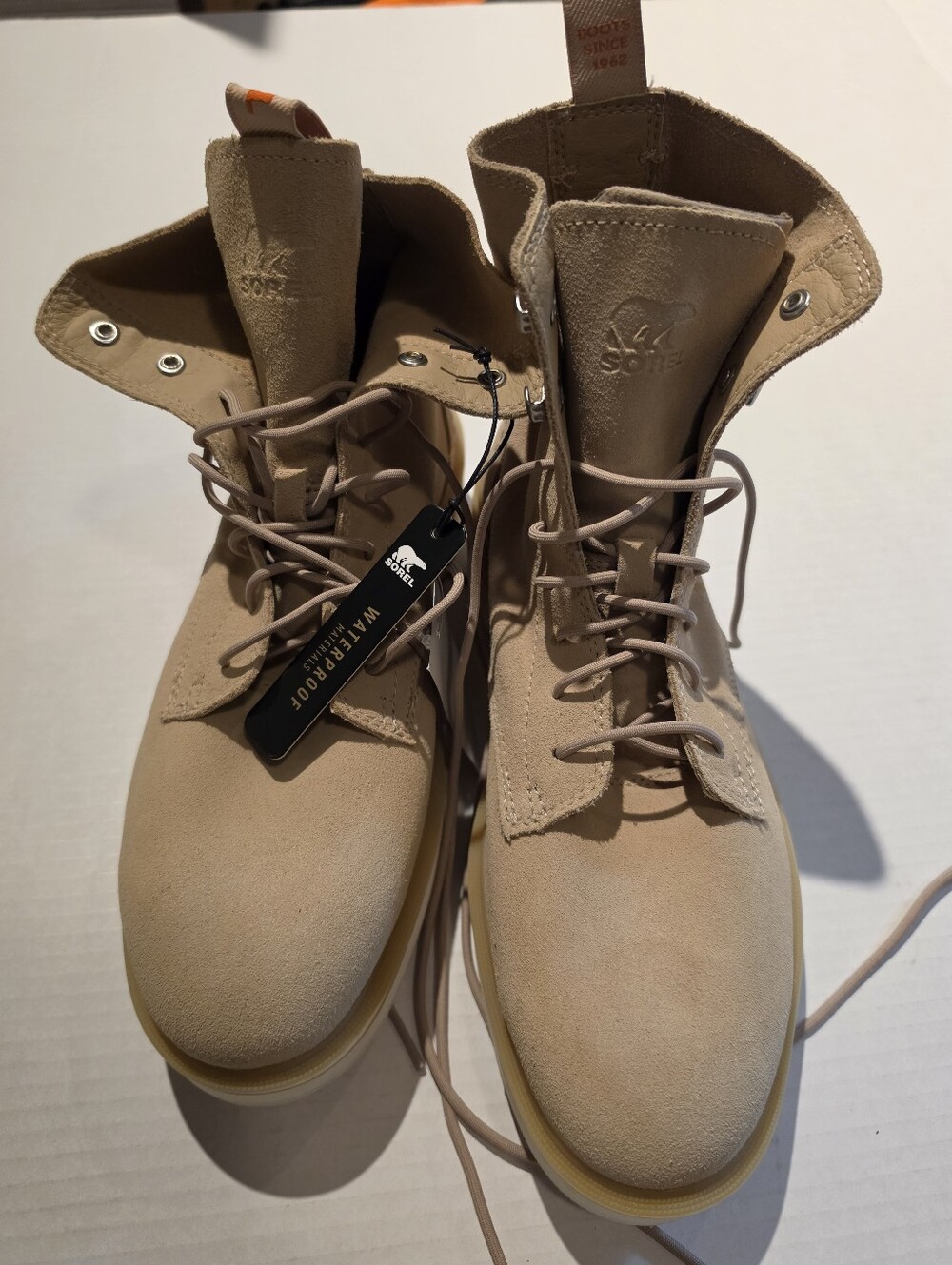 NWT Sorel Hi-Line Lace Waterproof Suede Boots Beige Tan Women's 10